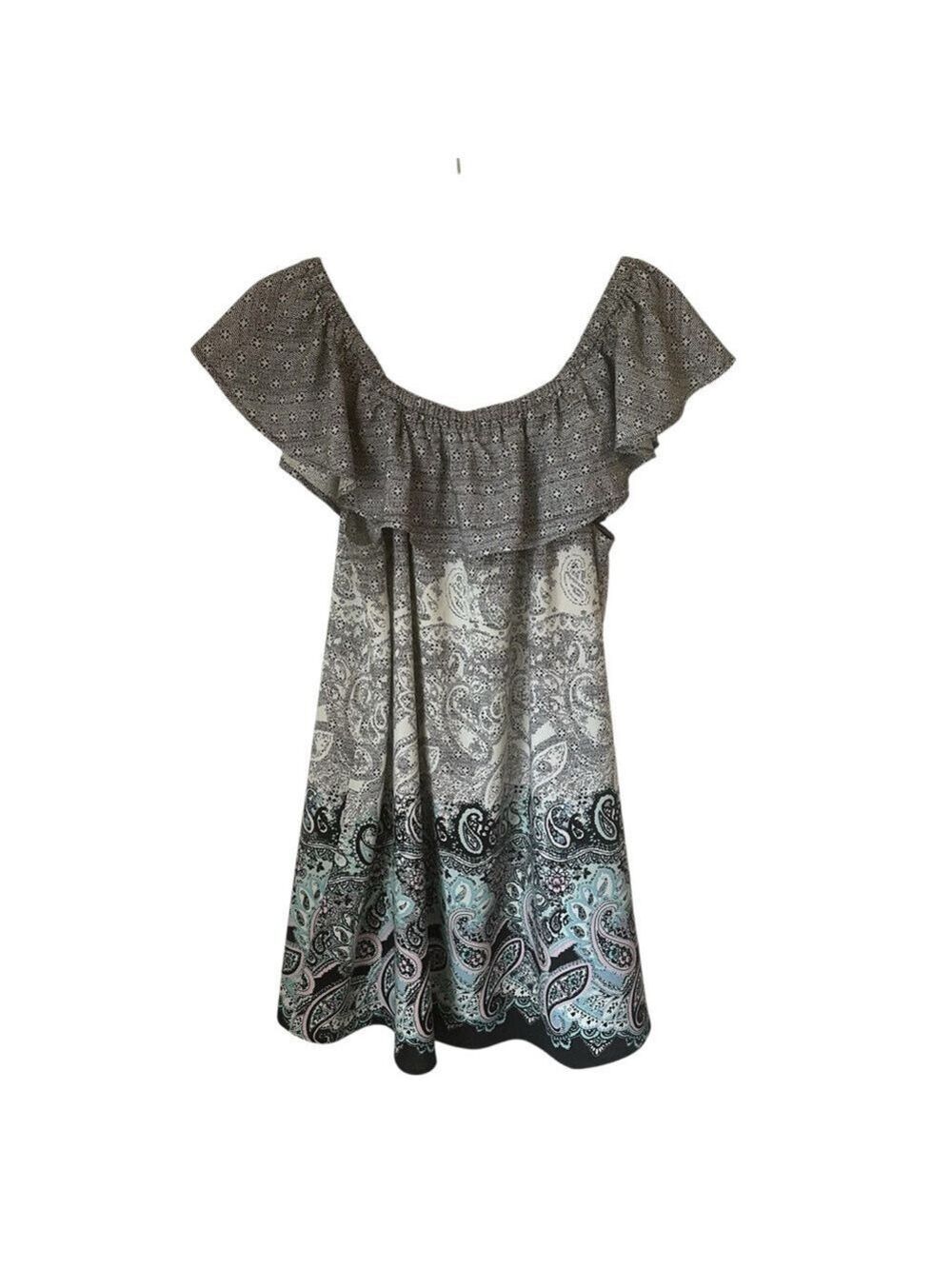 Express Tank Top Womens M Ruffled Collar Tunic Off Shoulder Paisley Sleeveless - Picture 2 of 6